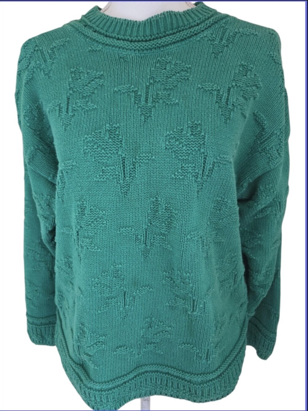 vintage norm thompson chunky knit sweater green crewneck 80s size M